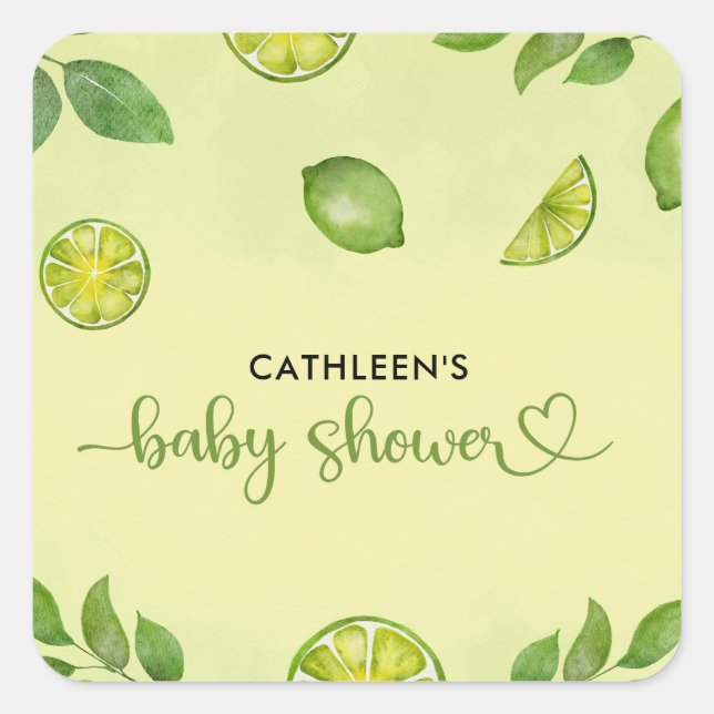 Sticker Carré Citrus de citron vert frais Baby shower neutre (Devant)