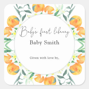Sticker Carré Citrus - Ex-libris pour Baby Shower, livres pour b