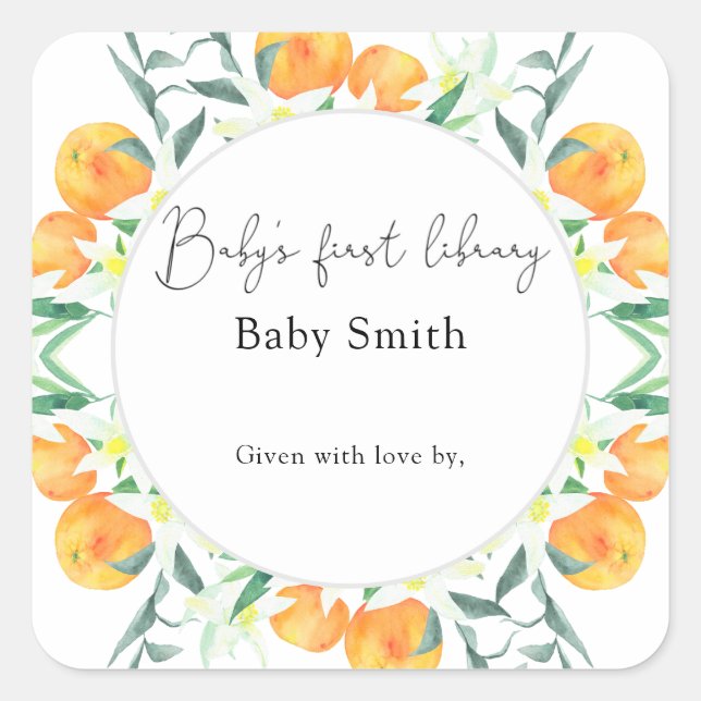 Sticker Carré Citrus - Ex-libris pour Baby Shower, livres pour b (Devant)