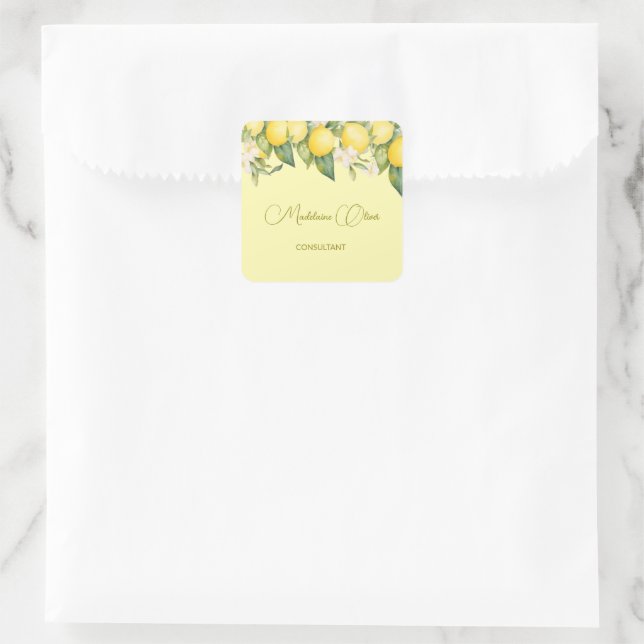 Sticker Carré Citrus Floral Citrus Moderne Entreprise Jaune (Sac)