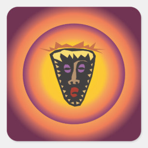 Sticker Carré Civilisation ancienne Masque Tribal Soleil brillan