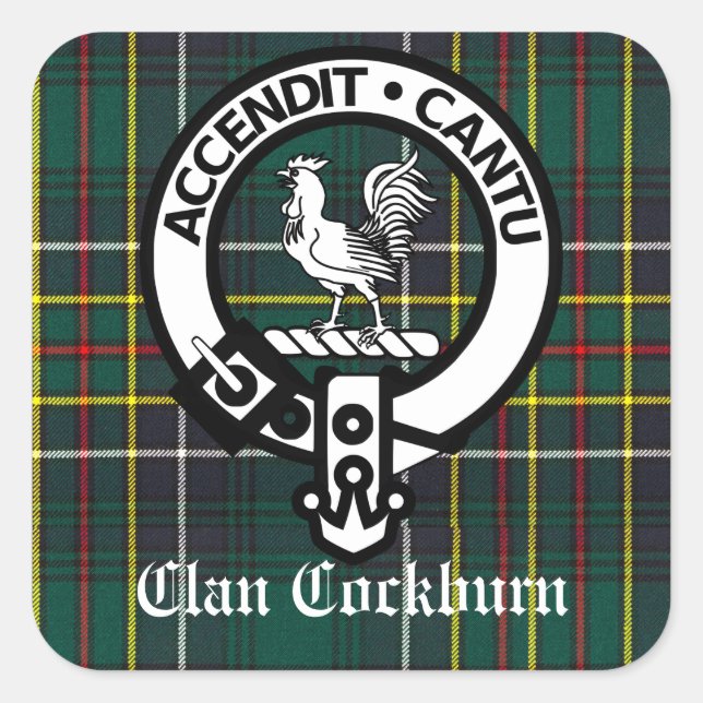 Sticker Carré Clan Cockburn Crest & Tartan personnalisable (Devant)