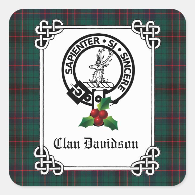 Sticker Carré Clan Davidson Crest Badge & Tartan Holiday (Devant)