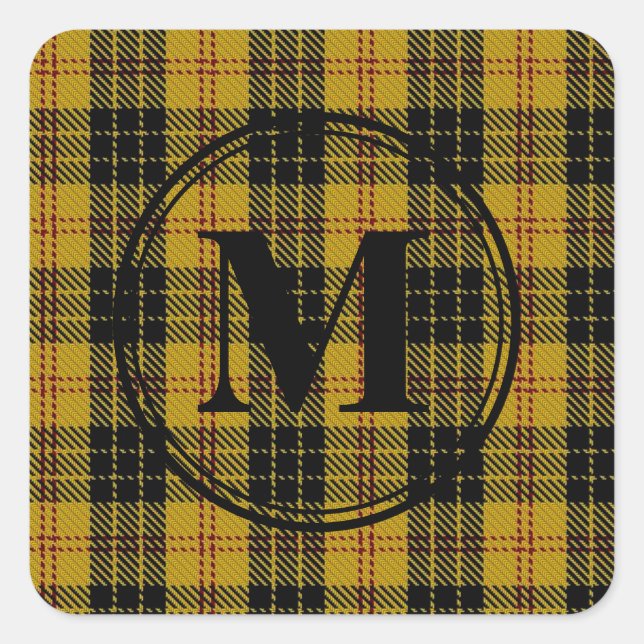 Sticker Carré Clan écossais MacLeod Tartan Noir Monogramme (Devant)