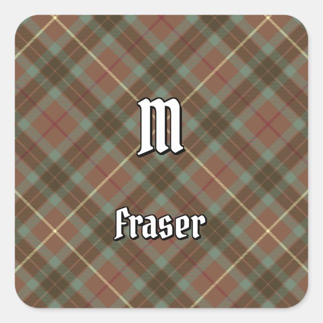 Sticker Carré Clan Fraser Chasse Tartan Patiné (Devant)