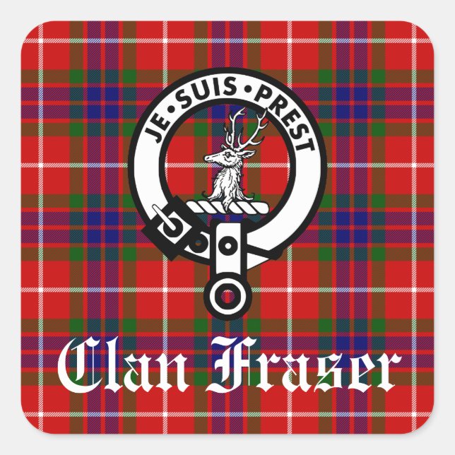 Sticker Carré Clan Fraser Crest Badge et Tartan (Devant)