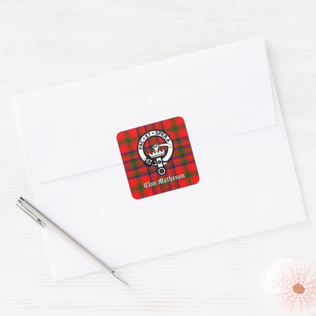 Sticker Carré Clan Matheson Crest Badge et Tartan (Enveloppe)