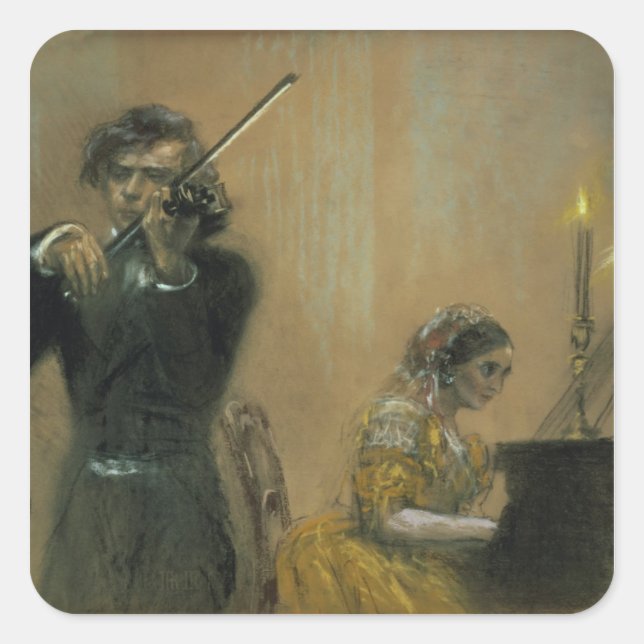 Sticker Carré Clara Schumann (1819-96) et violoniste, 1854 (pa (Devant)