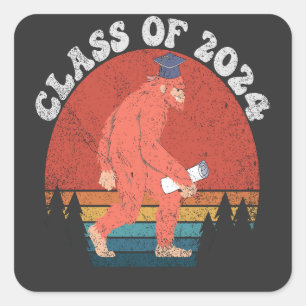 Sticker Carré Classe De 2024 Drôle Graduation Bigfoot Retro Cade