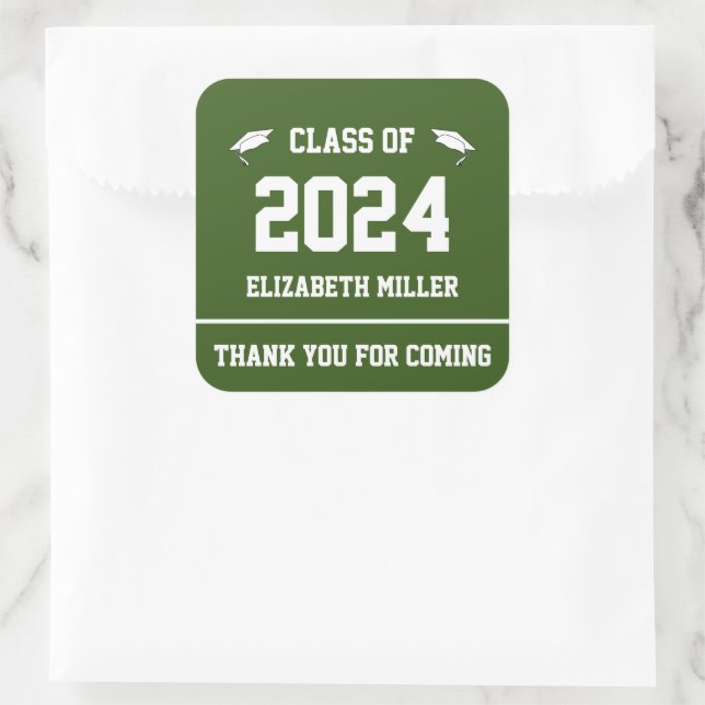 Sticker Carré Classe de 2024 Green and White Graduation Favor (Sac)