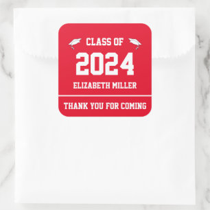 Sticker Carré Classe de 2024 Red and White Graduation Favor
