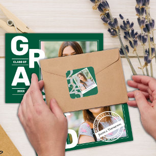 Sticker Carré Classe élégante de 2025 Photo Green Graduation