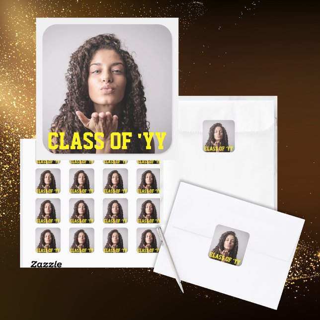 Sticker Carré Classe Jaune de phoque Carré photo senior 2024 (Créateur téléchargé)
