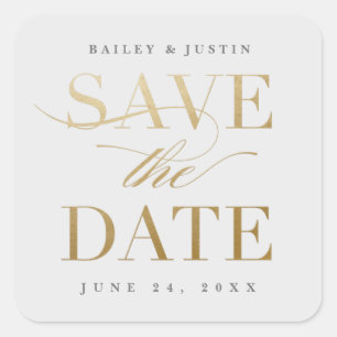 Sticker Carré Classic Calligraphy Gold Enregistrer la date