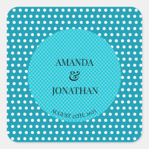 Sticker Carré Classic Elegant Mer Bleu Noms de Mariage Personnal
