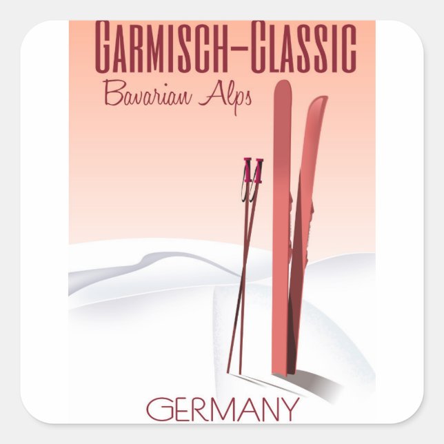 Sticker Carré Classic Garmisch, Alpes bavaroises poster ski (Devant)