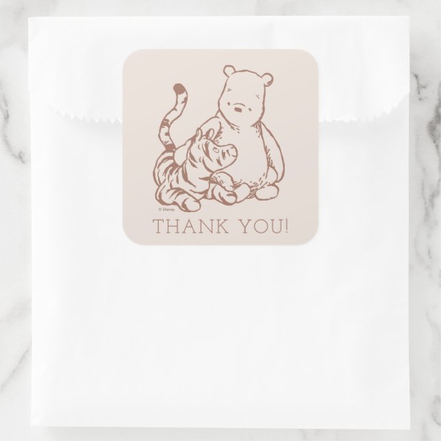 Sticker Carré Classic Pooh & Tigger Premier anniversaire Merci (Sac)