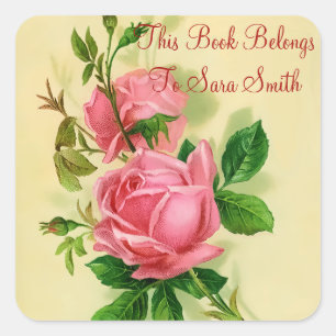 Sticker Carré Classic Vintage Style rose Roses Plaque/Sticker