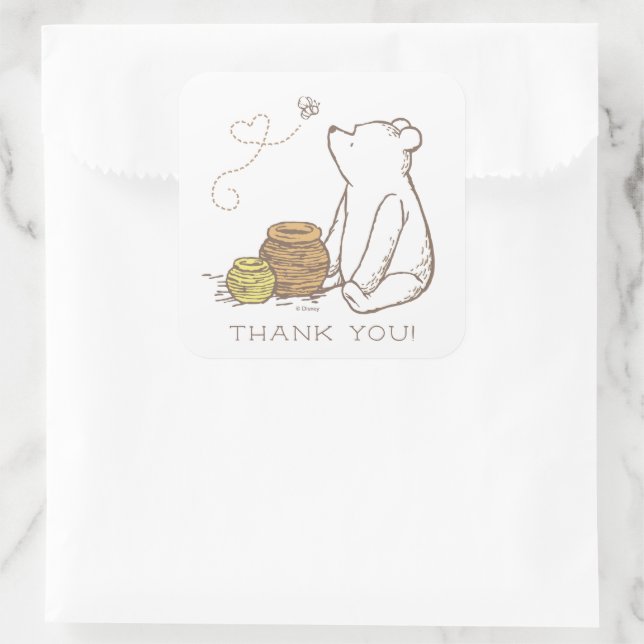 Sticker Carré Classic Winnie le Pooh Premier Merci d'anniversair (Sac)