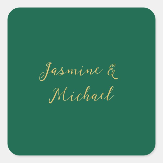 Sticker Carré Classical Calligraphy Couple Names Green & Gold (Devant)