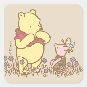 Sticker Carré ClassicWinnie l'Ooh   Pooh et Piglet en champ