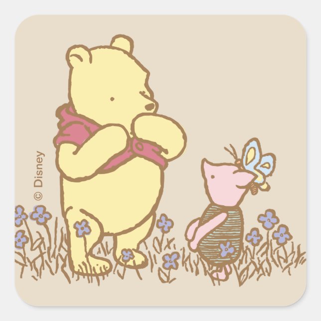 Sticker Carré ClassicWinnie l'Ooh | Pooh et Piglet en champ (Devant)
