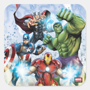 Sticker Carré Classique Avengers   Avengers Prêts À Attaquer