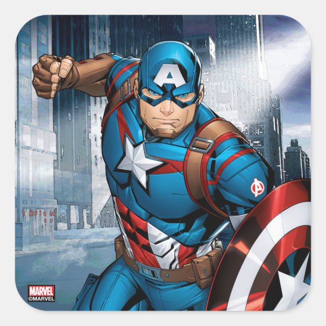 Sticker Carré Classique Avengers | Capitaine America avance (Devant)