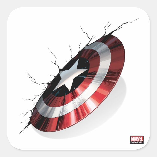 Sticker Carré Classique Avengers | Captain America Bouclier Frap (Devant)