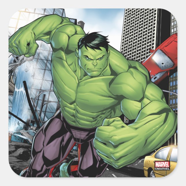 Sticker Carré Classique Avengers | Charge de Hulk (Devant)