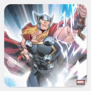 Sticker Carré Classique Avengers   Mjolnir Canalisation Éclair