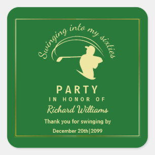 Sticker Carré Classique de golf vert Joueur doré Hommes 60 ans
