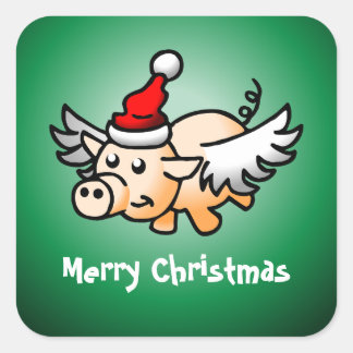 Sticker Carré classique de Noël de Cochon volant