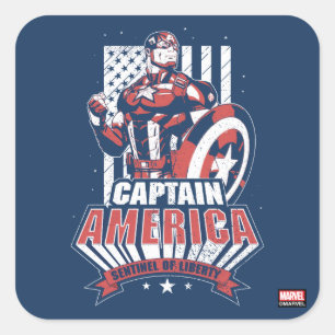 Sticker Carré Classique des Avengers  Retro Captain America Libe