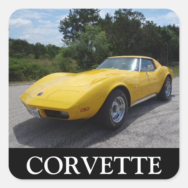 Sticker Carré Classique Jaune 1973 Corvette (Devant)