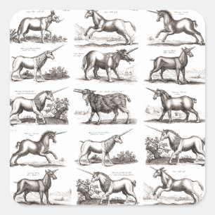 Sticker Carré Classique Unicorne Antique Mythique Magie Créature