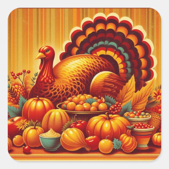 Sticker Carré classique/vintage Thanksgiving Turquie (Devant)