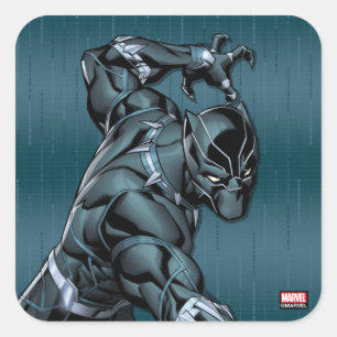 Sticker Carré Classiques Avengers   Black Panther attaque avec s