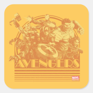 Sticker Carré Classiques des Avengers   Graphique rétro des Aven