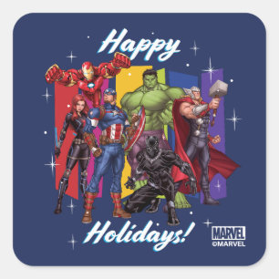 Sticker Carré Classiques des Avengers Groupe "Joyeuses Fêtes"