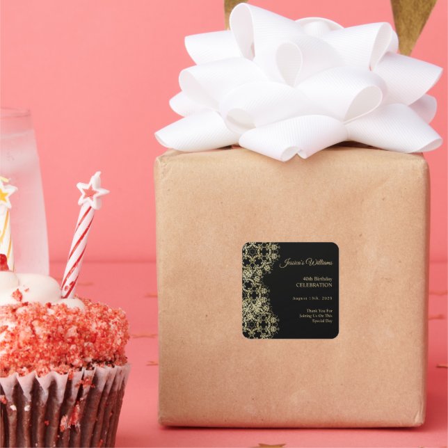 Sticker Carré Classy Gold & Black Damask 40e anniversaire (Fête)