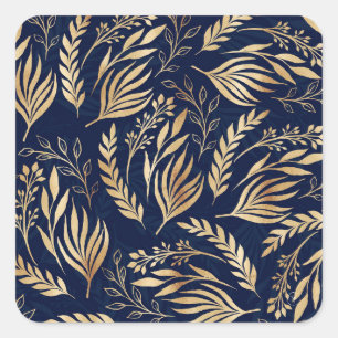 Sticker Carré Classy Gold Foliage Botanique Bleu Design