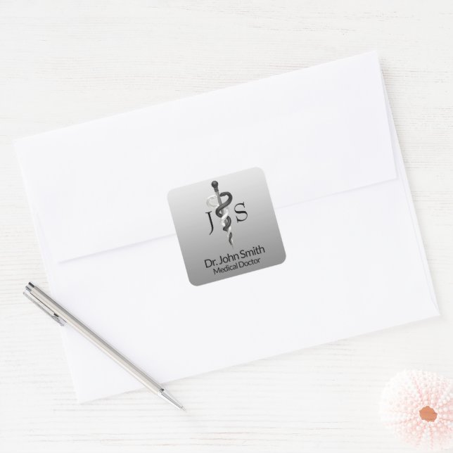 Sticker Carré Classy Noble Elegant Médicale Noir Blanc Asclepius (Enveloppe)