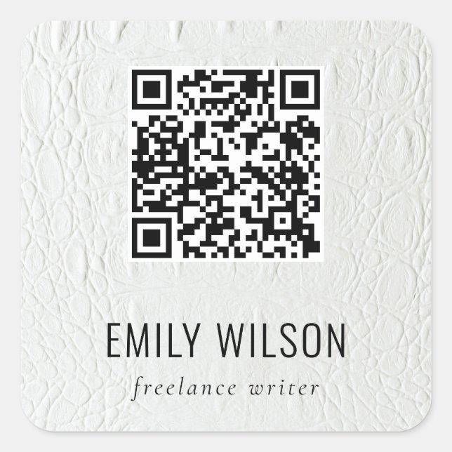 Sticker Carré Classy Simple Ivoire Cuir Blanc Texture QR Code (Devant)
