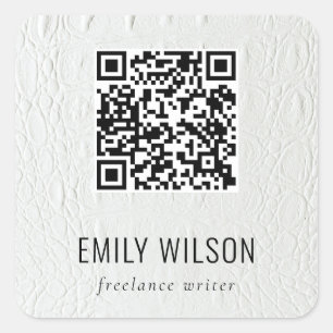 Sticker Carré Classy Simple Ivoire Cuir Blanc Texture QR Code