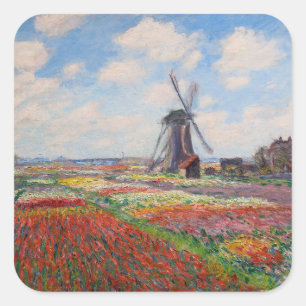 Sticker Carré Claude Monet - Champ de Tulipes en Hollande
