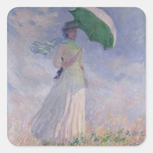 Sticker Carré Claude Monet   Femme avec un parasol tourné à droi