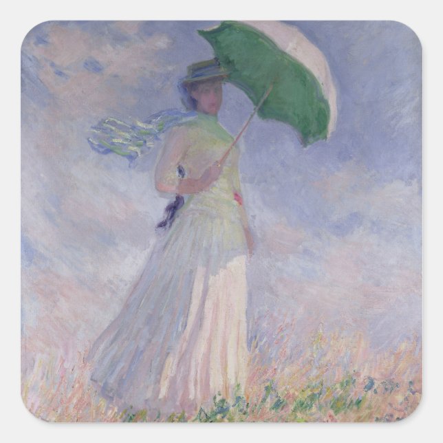 Sticker Carré Claude Monet | Femme avec un parasol tourné à droi (Devant)