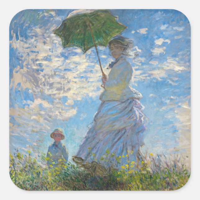 Sticker Carré Claude Monet - La Promenade, Femme avec un Parasol (Devant)