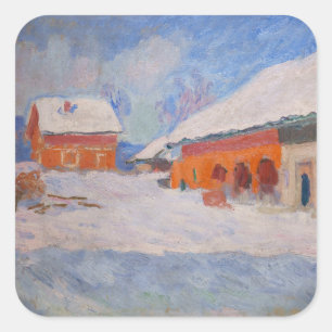 Sticker Carré Claude Monet - Norvège, Maisons rouges à Bjornegaa